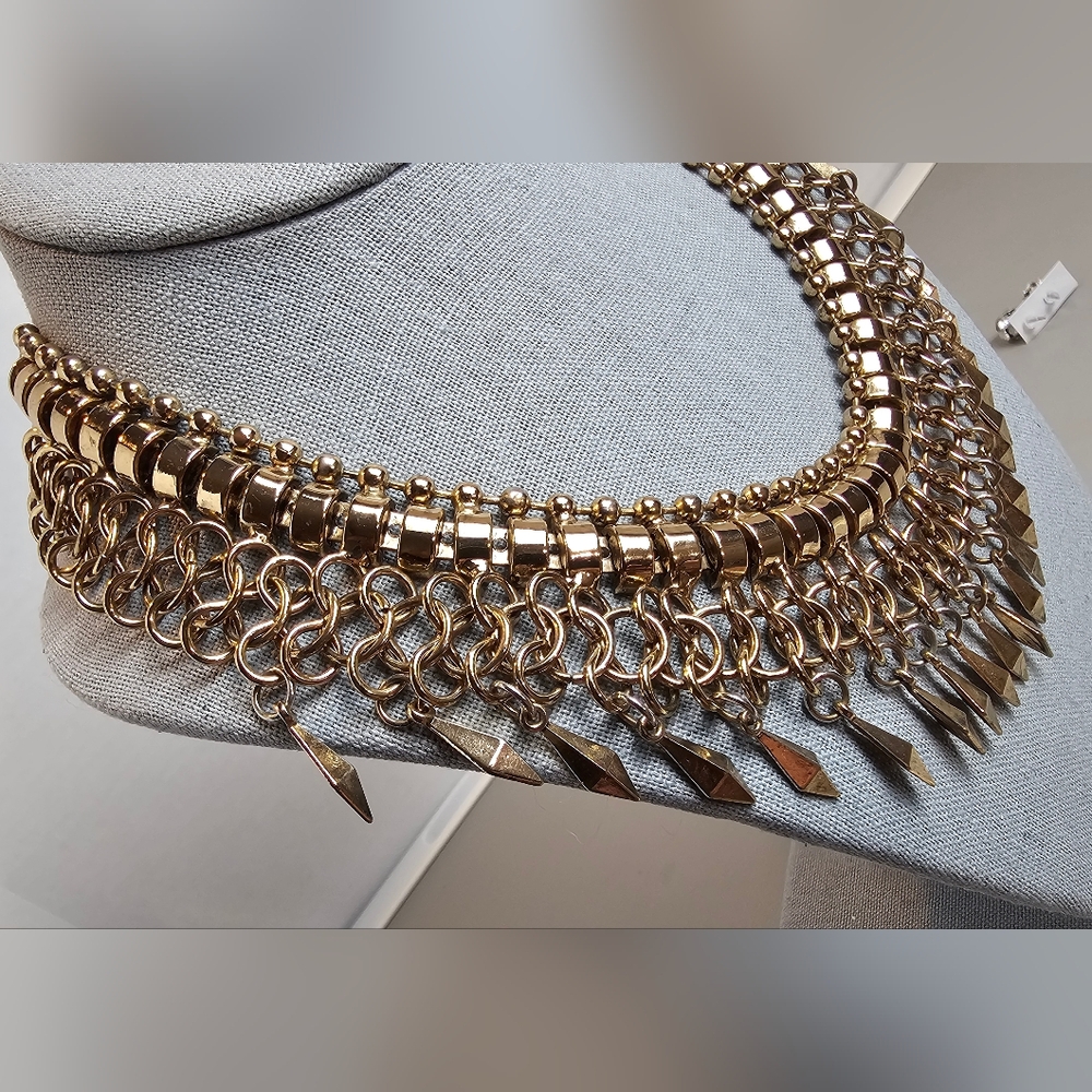 [Statement Necklace] Gold Multi Layered Metalic B… - image 7